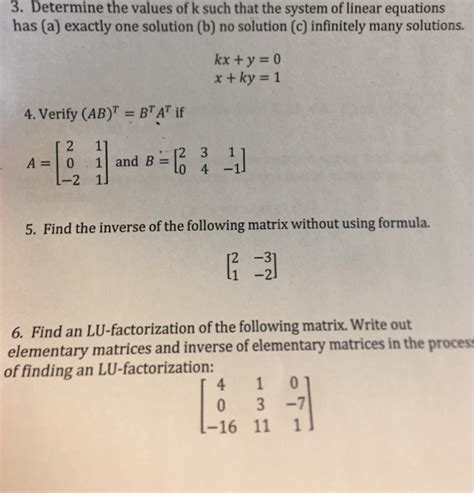 Solved 3 Determine The Values Of K Such That The System Of