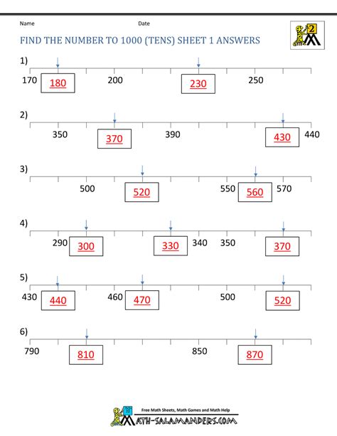 Free Number Line Worksheets Counting By Tens Worksheets Library