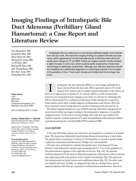 Pdf Imaging Findings Of Intrahepatic Bile Duct Adenoma Peribiliary