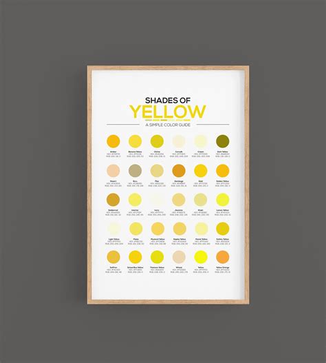 Different Shades of Yellow Color Chart With 30 Different Hex Color ...