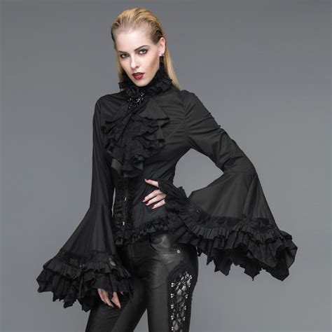 Devil Fashion Gothic Palace Flare Sleeves Blouses For Women Steampunk