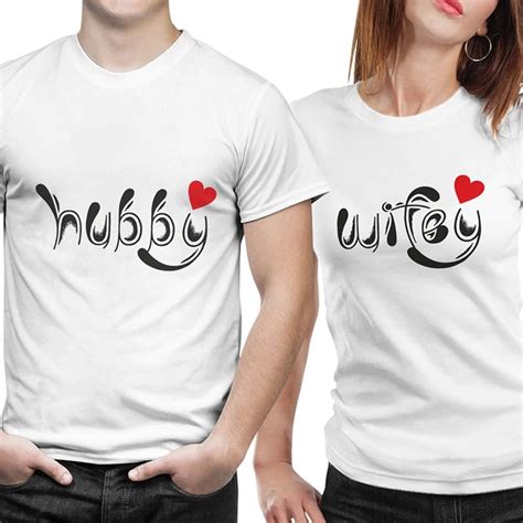 Plus Size 3xl Hubby Wifey Letters Printed Couples T Shirts Tees