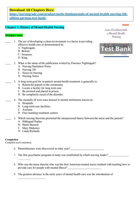 Neeb S Fundamentals Of Mental Health Nursing Th Edition Gorman Test