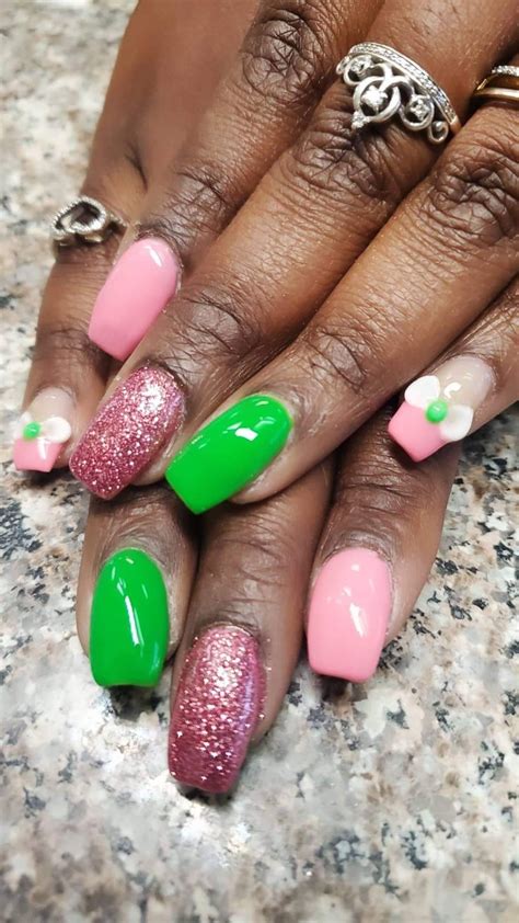 Pink And Green Nails In 2021 Green Nails Nails Nail Designs