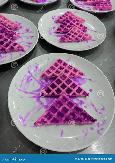 A Light Purple Waffle-shaped Snack Looks Especially Good with Purple Sauce Stock Photo - Image ...