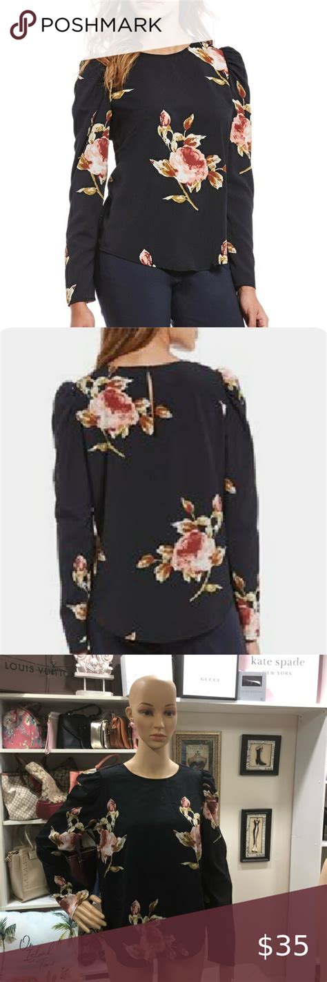 Alex Marie Black Floral Print Puff Sleeve Blouse Puff Sleeve Blouse