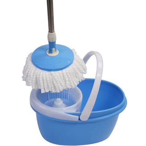 360° Rotating Head Easy Magic Floor Mop Bucket 2 Heads Microfiber Spin Spinning Blue