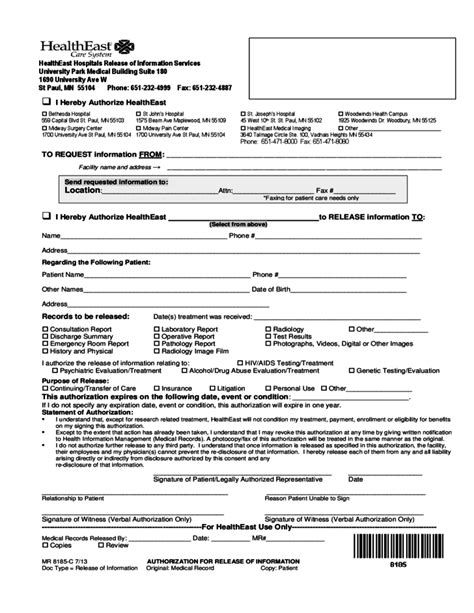 Printable Hospital Release Form Printable Form