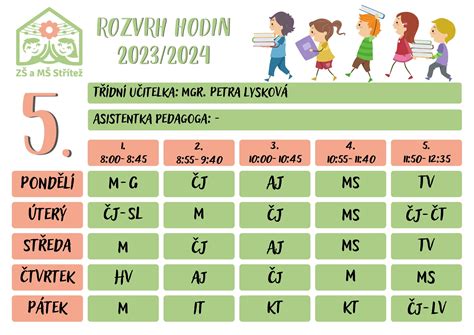 Rozvrh hodin Základní škola a Mateřská škola Střítež