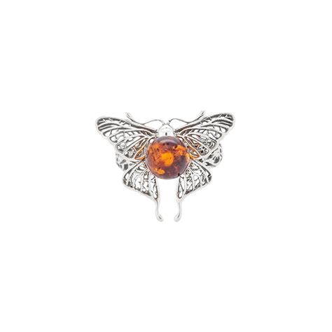 Butterfly Cognac Amber Silver Adjustable Ring Amberman