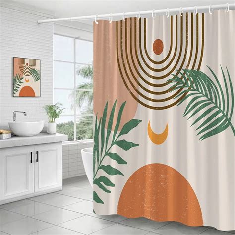 Creative Mid Century Shower Curtains Modern Geometric Aesthetic Green