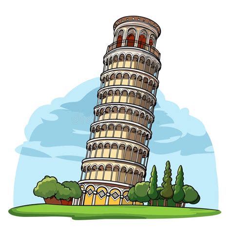 Leaning Tower Of Pisa Hand Drawn Comic Illustration Leaning Tower Of