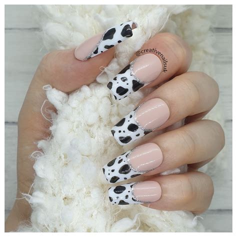 Cow Print French Tip Press On False Nails Creative Nails