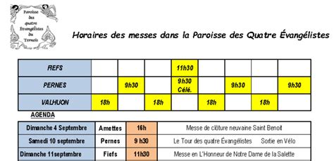 Lieux Et Horaires Des Offices Du Mois De Septembre