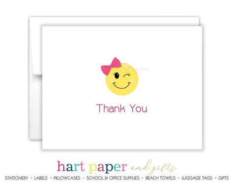 Emoji Emoticon Bow Thank You Personalized Cards Flat Folded - Etsy