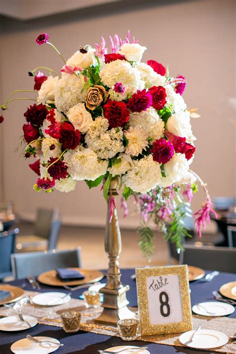 Jewel-Toned Tall Flower Centerpieces at W Austin Hotel