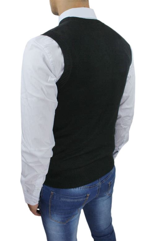 Smanicato Gilet Uomo Casual Maglioncino Cardigan Slim Fit Con Bottoni Da L A Xxl