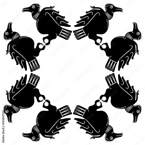 Geometrical Animal Frame With Stylized Vultures Or Birds Of Prey