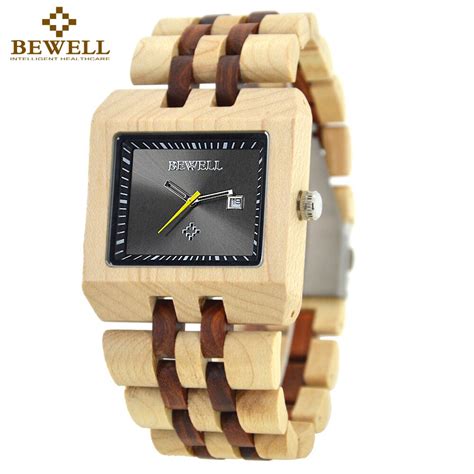 BEWELL Reloj de pulsera de madera de arce para hombre cronógrafo de