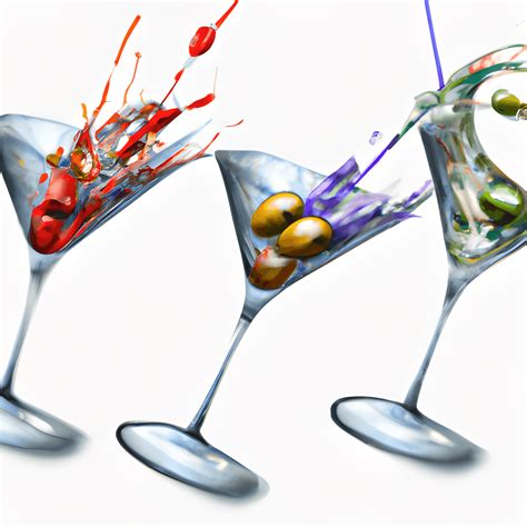 3 Splashing Martini Glasses With Olives · Creative Fabrica