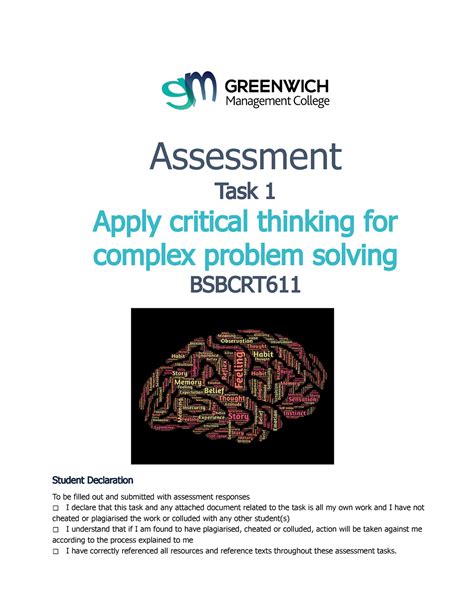 Bsbcrt 611 Assessment Task 1 V1 Assessment Task 1 Apply Critical