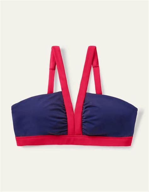 Corsica V Neck Bikini Top French Navy Colourblock Boden Uk