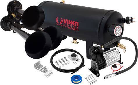 VIXEN HORNS VXO8715B 3114B TRIPLE TRUMPET TRAIN AIR HORN BLACK WITH 1 5