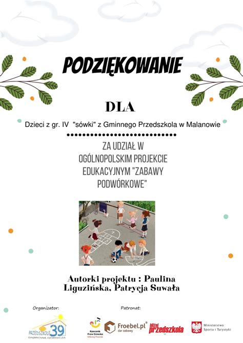 Ogólnopolski projekt edukacyjny Zabawy podwórkowe grupa IV