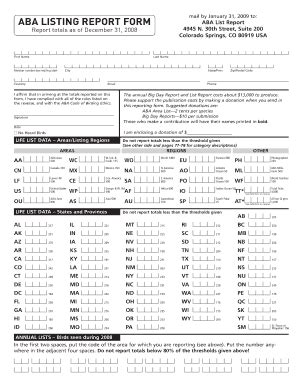 Fillable Online Aba Aba Listing Report Form Aba Fax Email Print