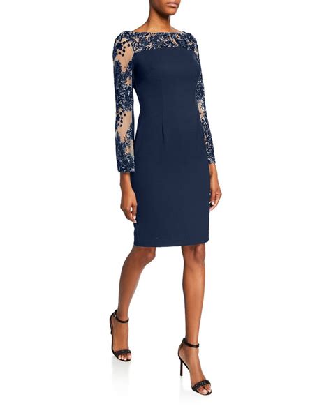 Carmen Marc Valvo Infusion Sequin Crepe Sheath Dress Cocktail Dresses