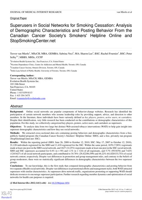 Pdf Superusers In Social Networks For Smoking Cessation Analysis Of