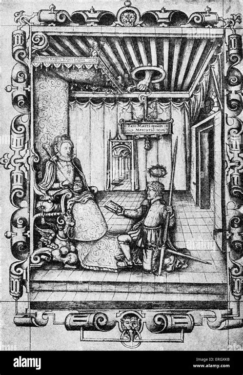 George Gascoigne Presenting His Book To The Queen English Poet C 1535