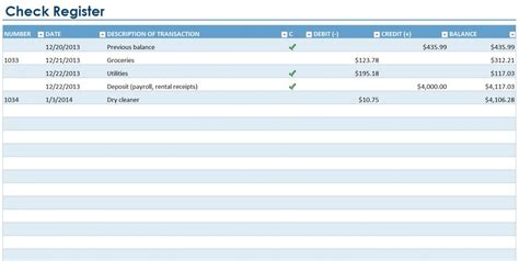 Free Checkbook Register Excel Spreadsheet