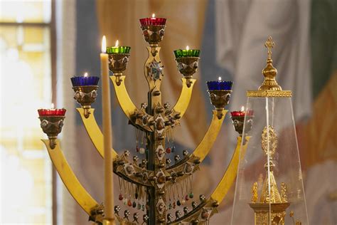 Menorah Jewish Seven Branched Candlestick In An Orthodox Church