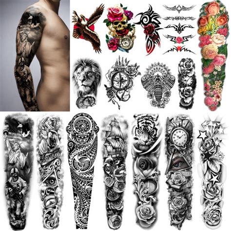 46 Sheets Full Arm Skull Temporary Tattoos For Men Half Arm Etsy