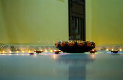 Happy Diwali - Colorful Clay Diya Lamps Lit during Diwali Celebration Stock Photo - Image of ...