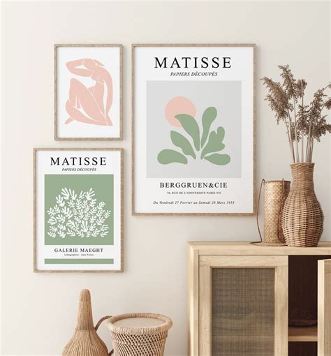 Matisse Wall Art Set Of Sage Green And Pink Prints Dusty Sage Green