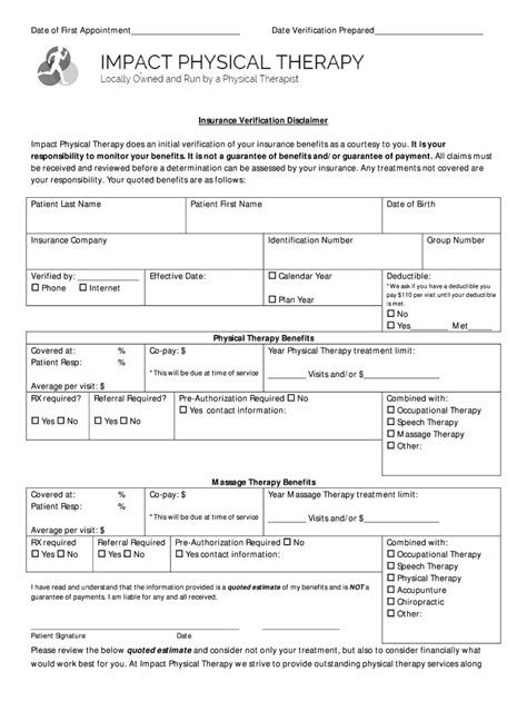 Physical Therapy Insurance Verification Form Fill Online Printable Fillable Blank Pdffiller