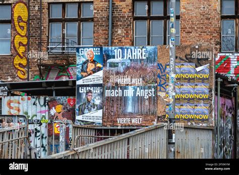 Old GDR Apartment Building Entrance To Pedestrian Bridge That Crosses