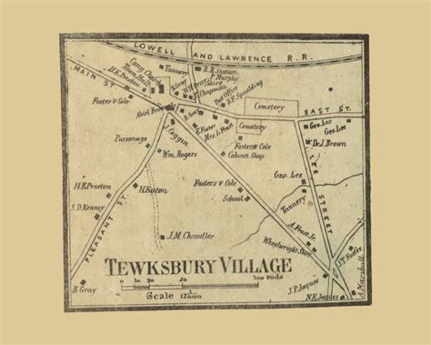 Tewksbury Village Tewksbury Massachusetts Old Town Map Custom