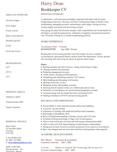 Bookkeeper Resume 12 Examples Word Pages Pdf Tips