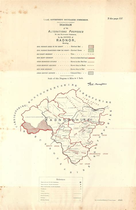 Radnorshire Wales antique map Ordnance Survey Boundary Commission Repo ...