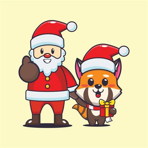 Lindo Panda Vermelho Com Papai Noel Ilustração Bonito Dos Desenhos