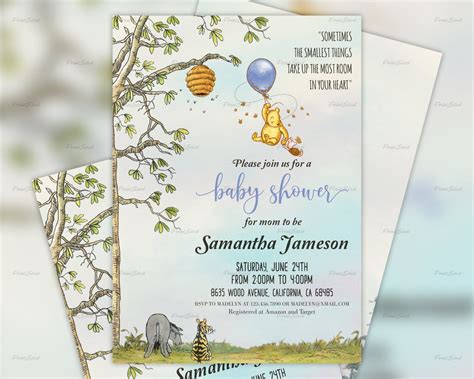 Blank Winnie The Pooh Baby Shower Invitations