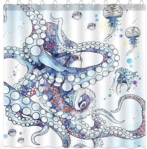 Dephoto Octopus Shower Curtains For Bathroom Blue Ocean