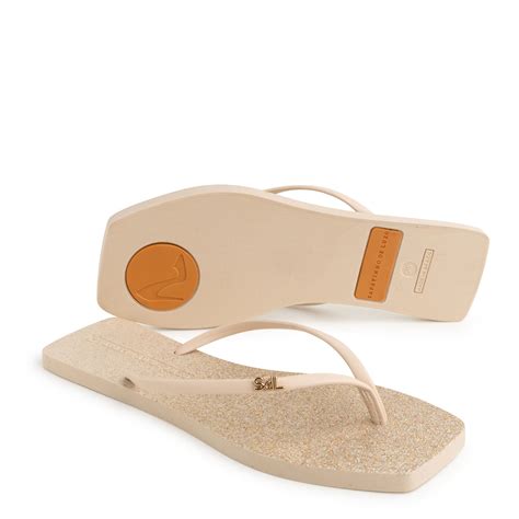 Rasteira Nude Manteiga Bico Quadrado Glitter Bronze Pop Star Bege