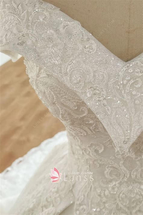 Luxury Glitter Lace Cathedral Train Wedding Ball Gown Lunss