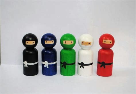 Ninja Peg Doll Set Wooden Toys Rainbow Pegs T Idea Stocking