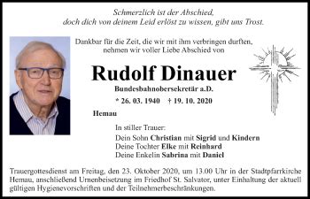 Traueranzeigen Von Rudolf Dinauer Mittelbayerische Trauer