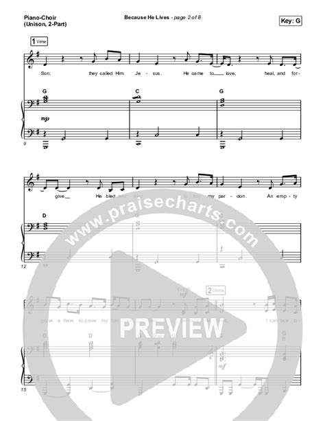 Because He Lives Unison2 Part Choir Sheet Music Pdf The Worship